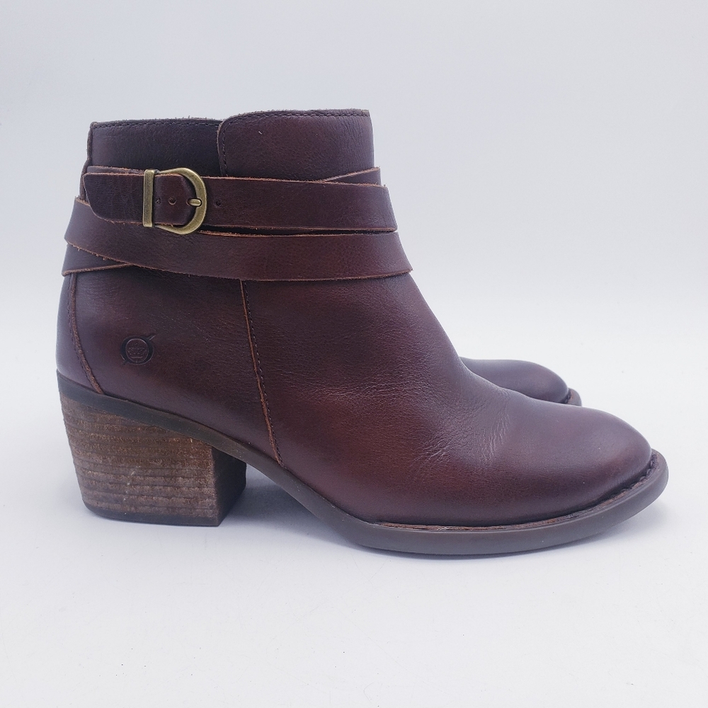 BORN Payton‎ Brown Leather Wraparound Strap Ankle Boot Bootie Womens Size 7.5